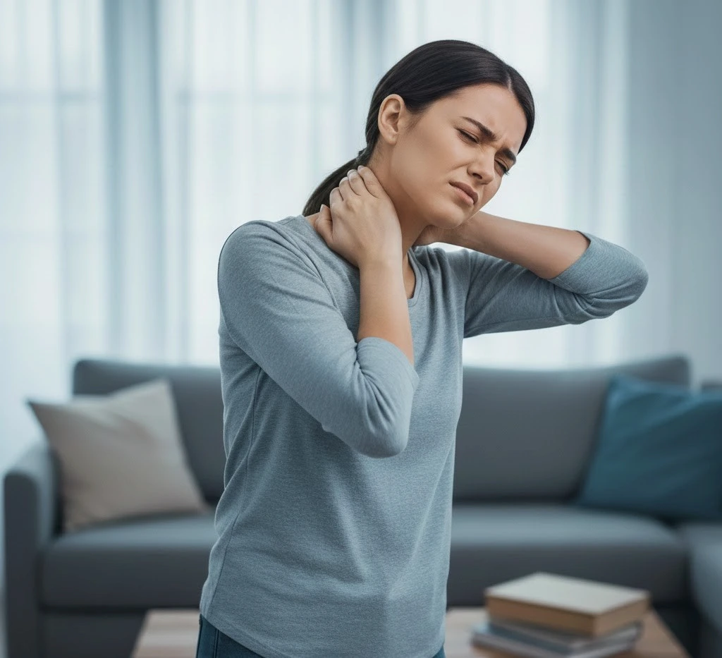 Female holding her neck in pain