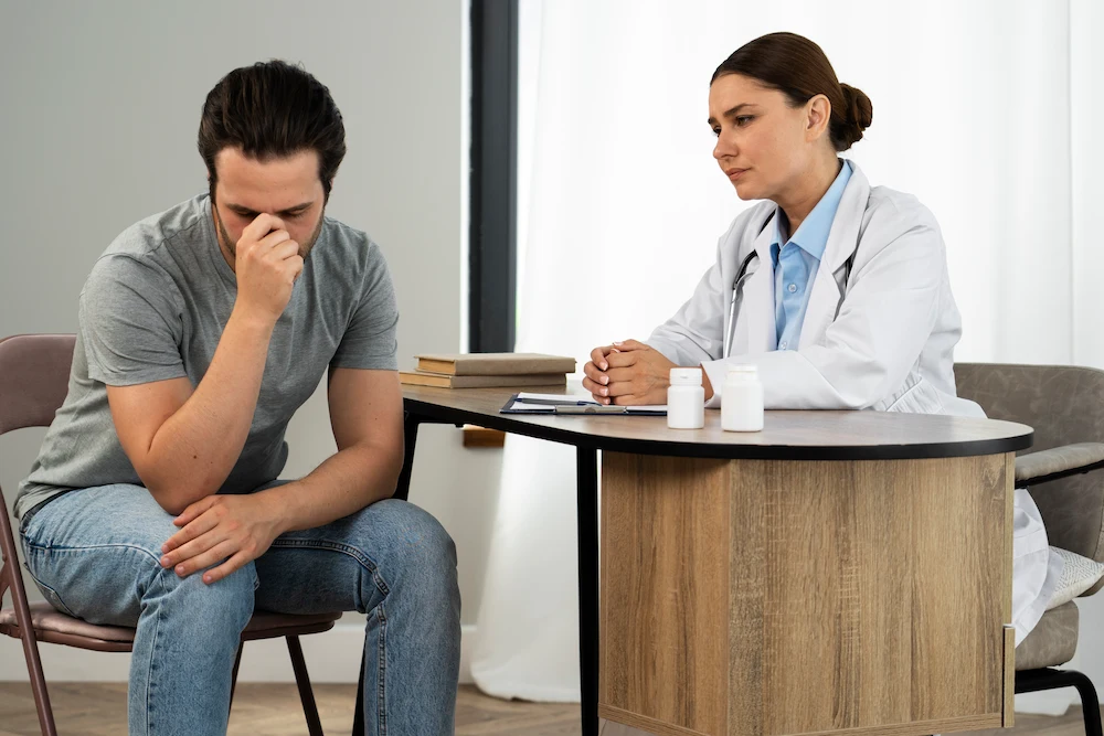 Patient discussing anxiety and depression with a healthcare provider